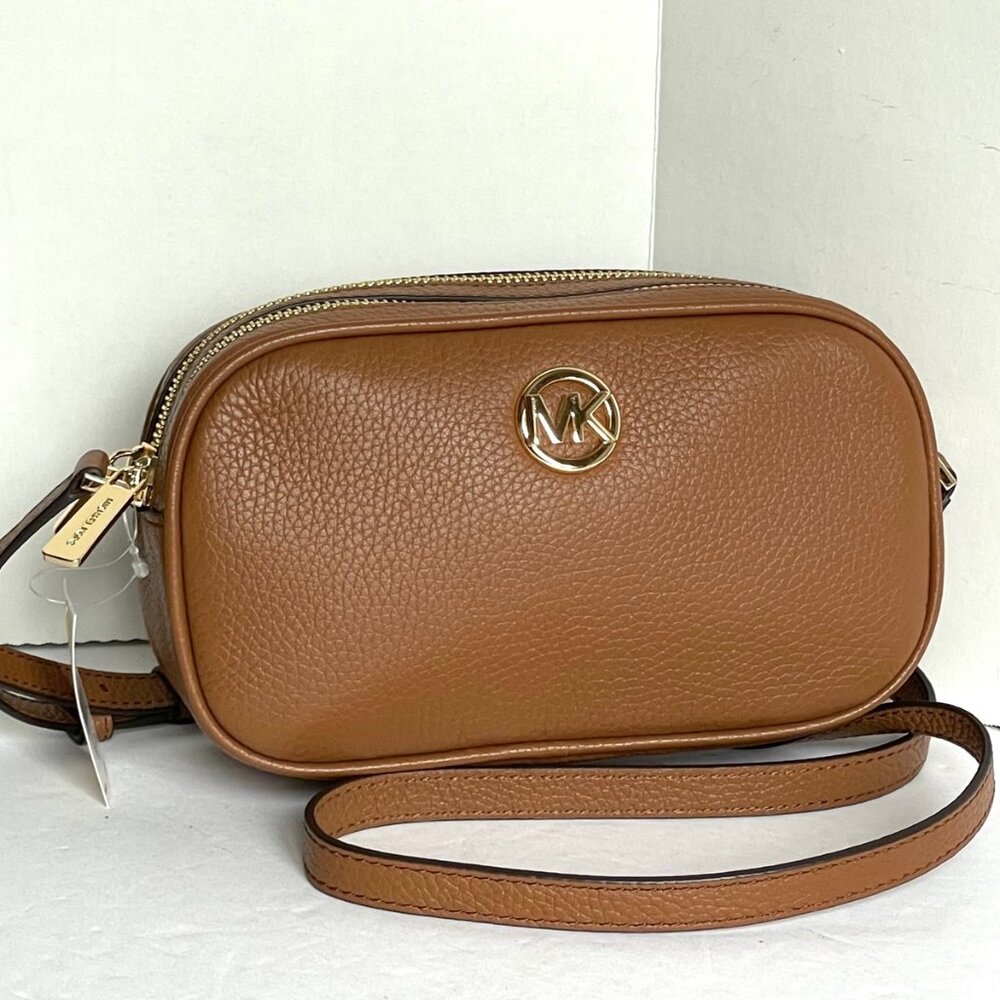 Michael Kors Fulton Small Double Zip Leather Crossbody Bag Brown